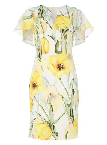 Dorothy Perkins *roman Originals Yellow Floral Print Cape Shift Dress