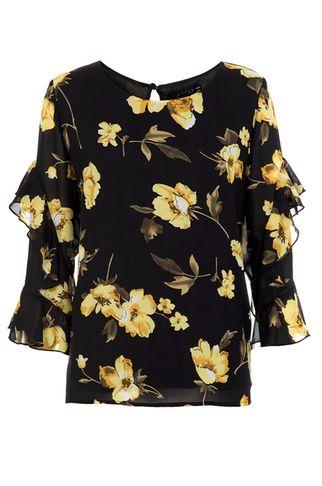 Dorothy Perkins *quiz Black Floral Print Frill Top