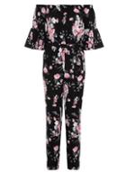 Dorothy Perkins *quiz Black Pink Floral Print Jumpsuit