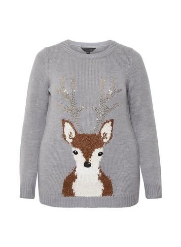 Dorothy Perkins *dp Curve Grey Christmas Jumper With Reindeer Detail