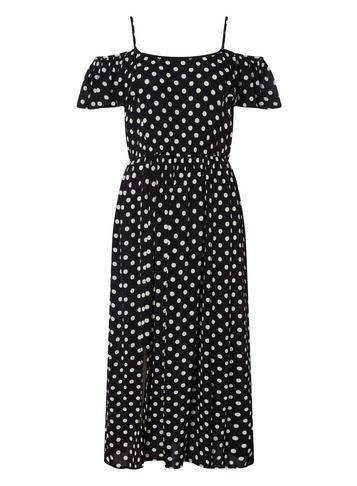 Dorothy Perkins *roman Originals Black Polka Dot Midi Skater Dress