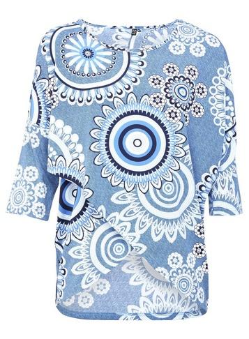 *izabel London Blue Mosaic Print Wrap Front Top