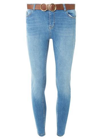 Dorothy Perkins Blue Darcy Tan Belted Ankle Grazer Skinny Fit Jeans