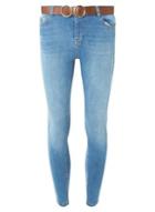 Dorothy Perkins Blue Darcy Tan Belted Ankle Grazer Skinny Fit Jeans