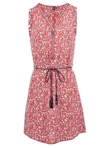 Dorothy Perkins *red Floral Zip Front Dress