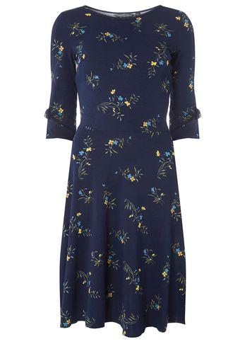 Dorothy Perkins *tall Navy Ditsy Floral Bow Sleeve Skater Dress