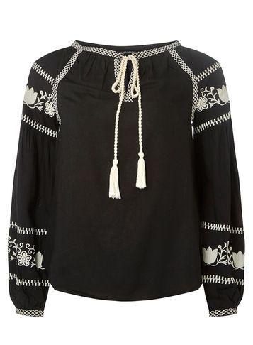 Dorothy Perkins Black Embroidered Boho Top