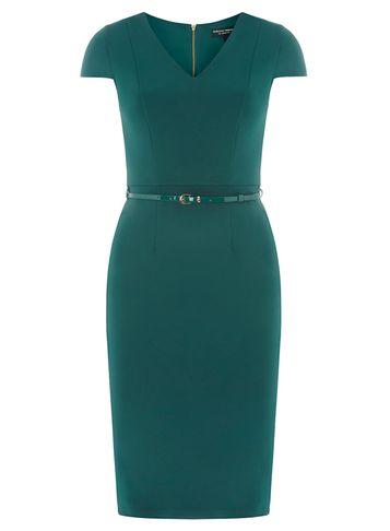Dorothy Perkins Green Scuba Belted Pencil Dress