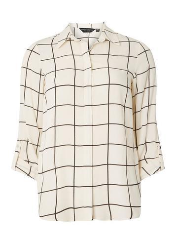 Dorothy Perkins Cream Checked Print Tab Roll Sleeve Shirt