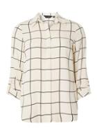 Dorothy Perkins Cream Checked Print Tab Roll Sleeve Shirt