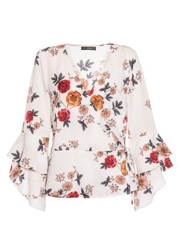 Dorothy Perkins *quiz Cream Floral Print Wrap Top