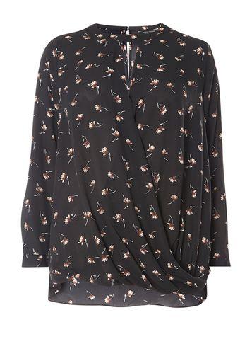 Dorothy Perkins *dp Curve Black Floral Keyhole Blouse