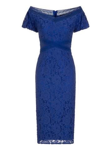 Dorothy Perkins *little Mistress Blue Lace Bardot Pencil Dress
