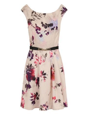 Dorothy Perkins *little Mistress Multi Coloured Petal Print Belted Prom Dress
