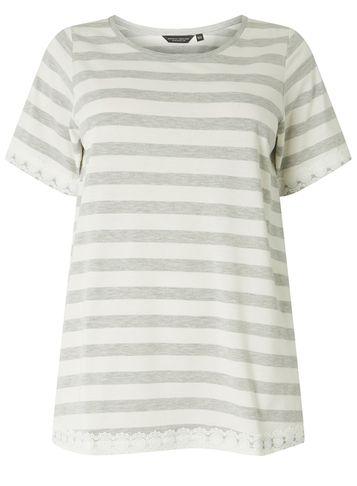 Dorothy Perkins Dp Curve Grey Striped Lace Hem Top