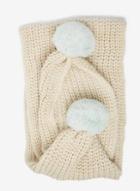 Dorothy Perkins Cream And Mint Knitted Pom Pom Scarf
