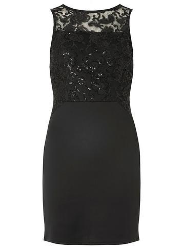 Dorothy Perkins Black Sequin Lace Top Bodycon Dress
