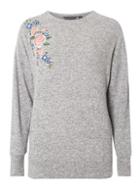 Dorothy Perkins *tall Grey Embroidered Brushed Jumper