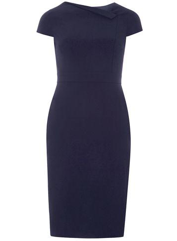 Dorothy Perkins Navy Fold Neck Detail Pencil Dress