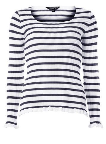 Dorothy Perkins Blue Striped Frilled Square Neck Jumper