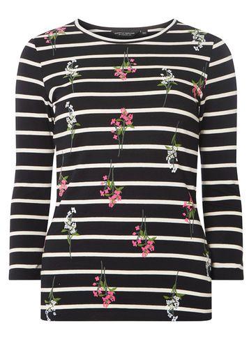 Dorothy Perkins Navy Floral Print Striped Top