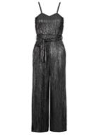 Dorothy Perkins *quiz Black Pleated Belt Culotte Jumpsuit