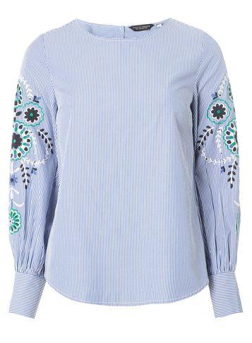 Dorothy Perkins Blue Striped Embroidered Top