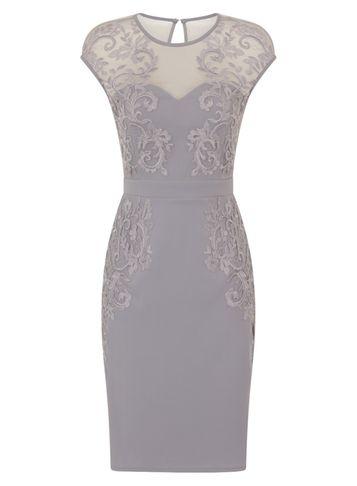 Dorothy Perkins *little Mistress Grey Lace Pencil Dress