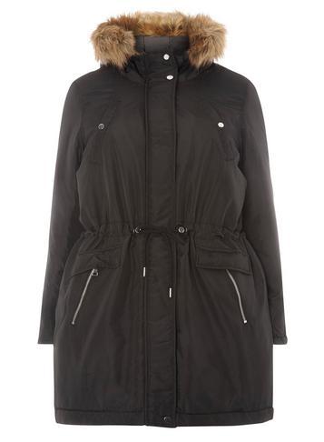 Dorothy Perkins *juna Rose Curve Black Faux Fur Hoodded Parka Coat