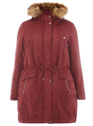 Dorothy Perkins *juna Rose Curve Red Faux Fur Hooded Parka Coat