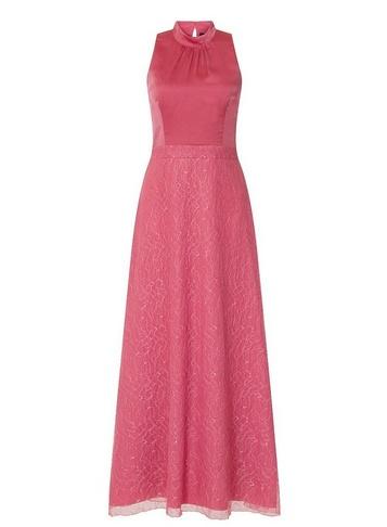 *little Mistress Pink Satin High Neck Maxi Dress