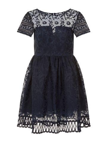 Dorothy Perkins *chi Chi London Navy Short Sleeve Laser Cut Dress