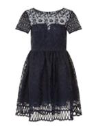 Dorothy Perkins *chi Chi London Navy Short Sleeve Laser Cut Dress