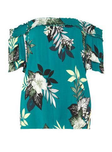 Dorothy Perkins Green Floral And Stripe Print Bardot Top