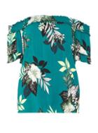 Dorothy Perkins Green Floral And Stripe Print Bardot Top