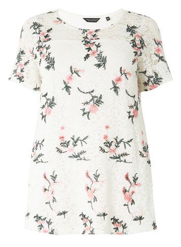 Dorothy Perkins Dp Curve Ivory Embroidered Lace T-shirt