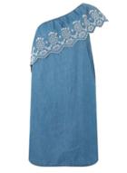 Dorothy Perkins Blue Denim One Shoulder Embroider Shift Dress