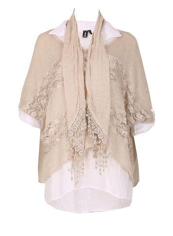 Dorothy Perkins *izabel London Beige Long Sleeve Top With Scarf