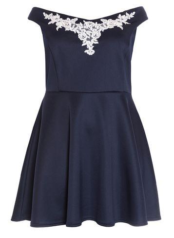 Dorothy Perkins *quiz Curve Navy And Cream Skater Dress
