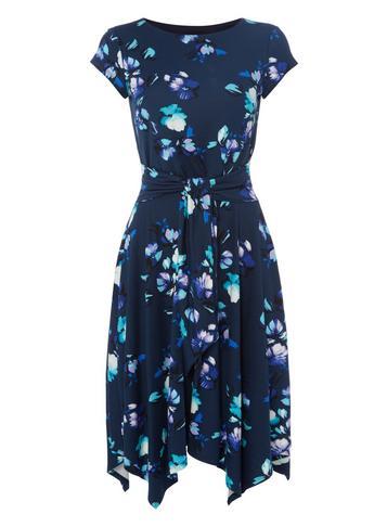 Dorothy Perkins *roman Originals Navy Hanky Hem Floral Print Skater Dress