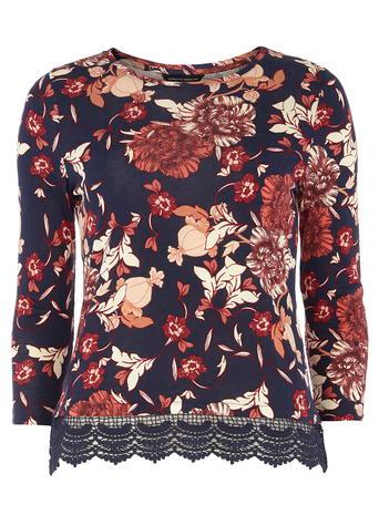 Dorothy Perkins Navy Floral Lace Hem Top