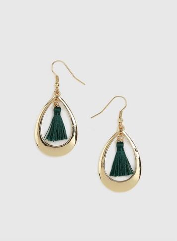 Dorothy Perkins Green Mini Tassel Hoop Earrings