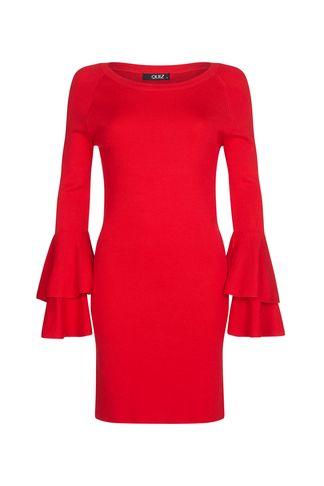 Dorothy Perkins *quiz Red Frill Sleeve Knit Dress