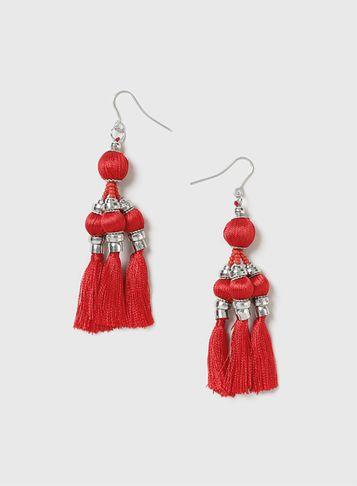 Dorothy Perkins Red Bead Rhinestone Tassel Earrings