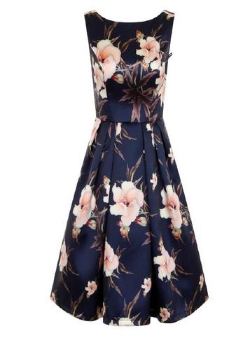 *chi Chi London Navy Floral Print Midi Dress
