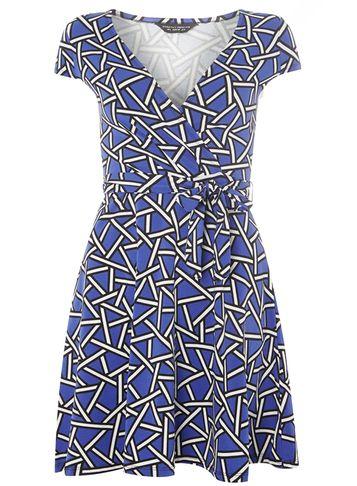 Dorothy Perkins Blue Shattered Geo Print Wrap Dress