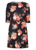 Dorothy Perkins Petite Black And Orange Oriental Bird Print Shift Dress