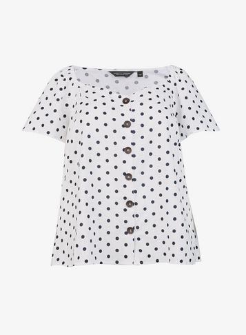 Dorothy Perkins *dp Curve Ivory Spot Print Linen Flutter Sleeve Top