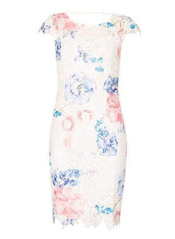 *izabel London White Floral Print Crochet Bodycon Dress