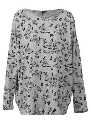 Dorothy Perkins *izabel London Grey Butterfly Print Knitted Top